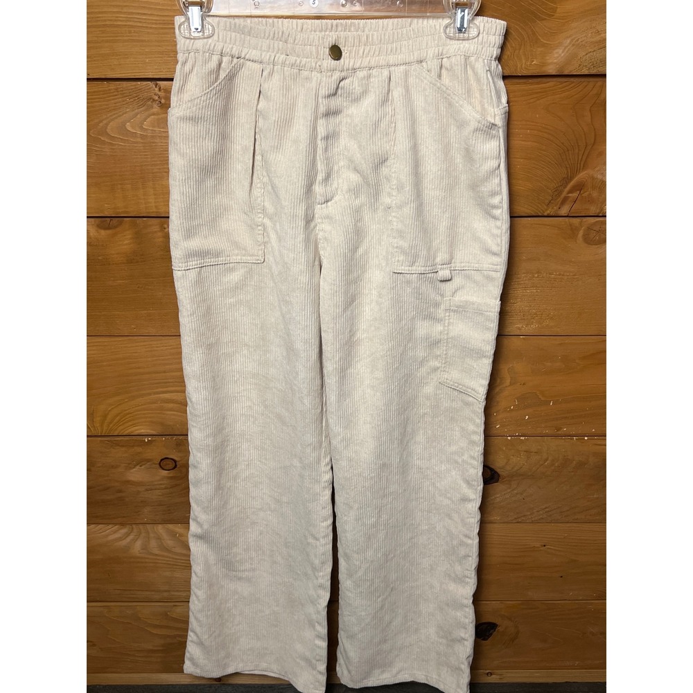 Altard State Womens Beige Corduroy Cargo‎ Pants Elastic Waist Full Length Large